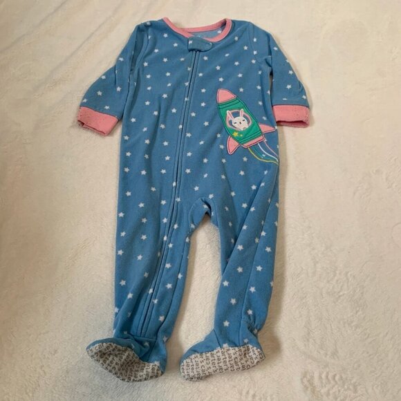 5/$25 Carter's Easter bunny rocket ship fleece zipper footie pajamas jammies pjs - Picture 1 of 5